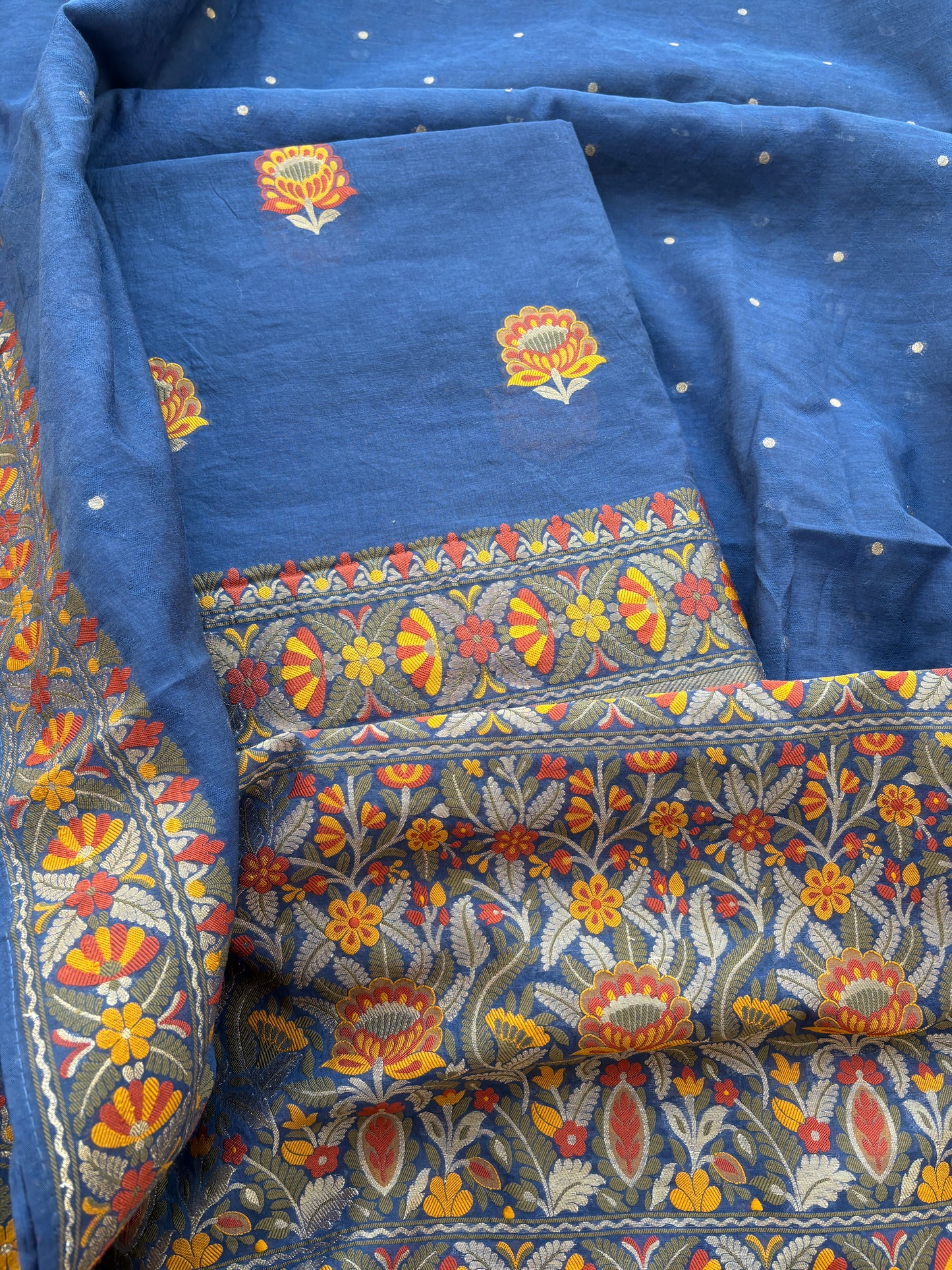 Blue Chanderi handwoven suit set