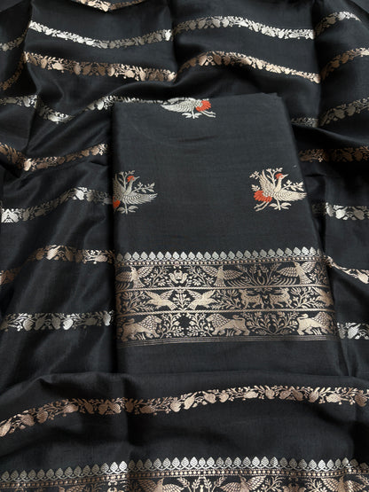 Black raw mango silk kadhwa suit set