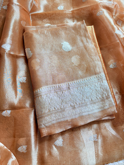 Orange gold tissue kadhwa 3 piece suit set