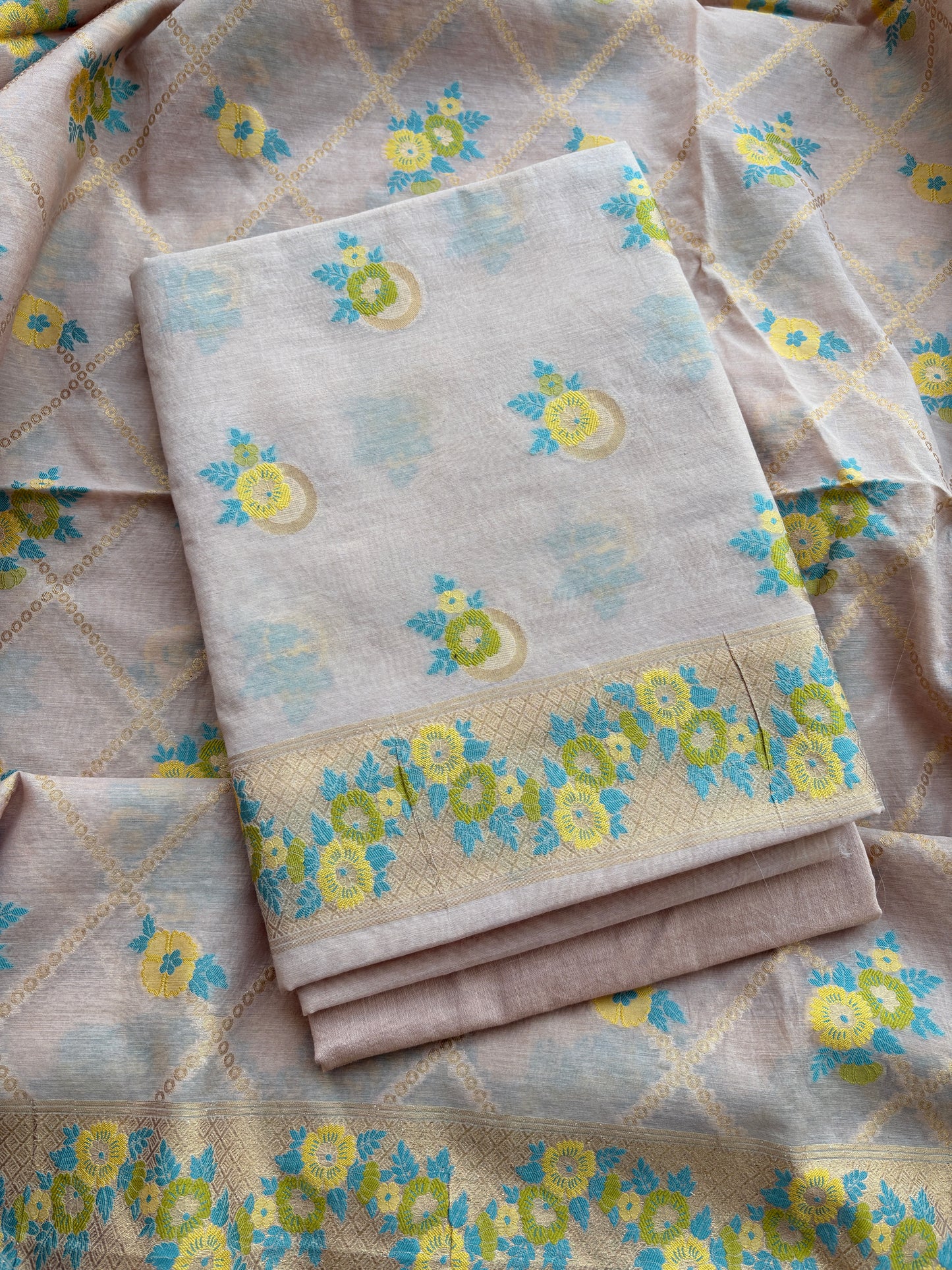 Nude jaal weaving Chanderi suit set