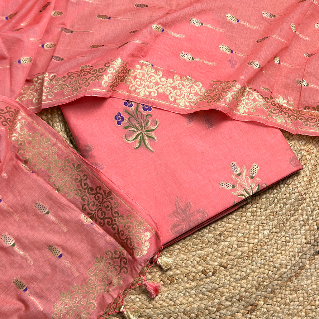 Peach Chanderi meenadar suit set