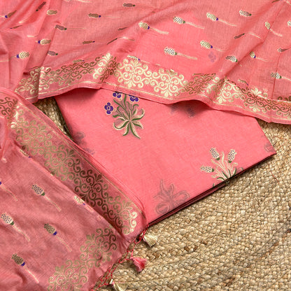 Peach Chanderi meenadar suit set