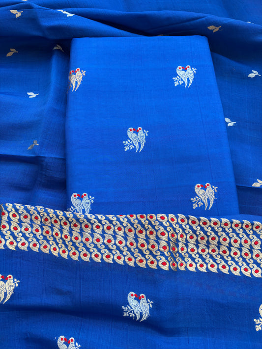 Blue mango silk kadhwa suit set