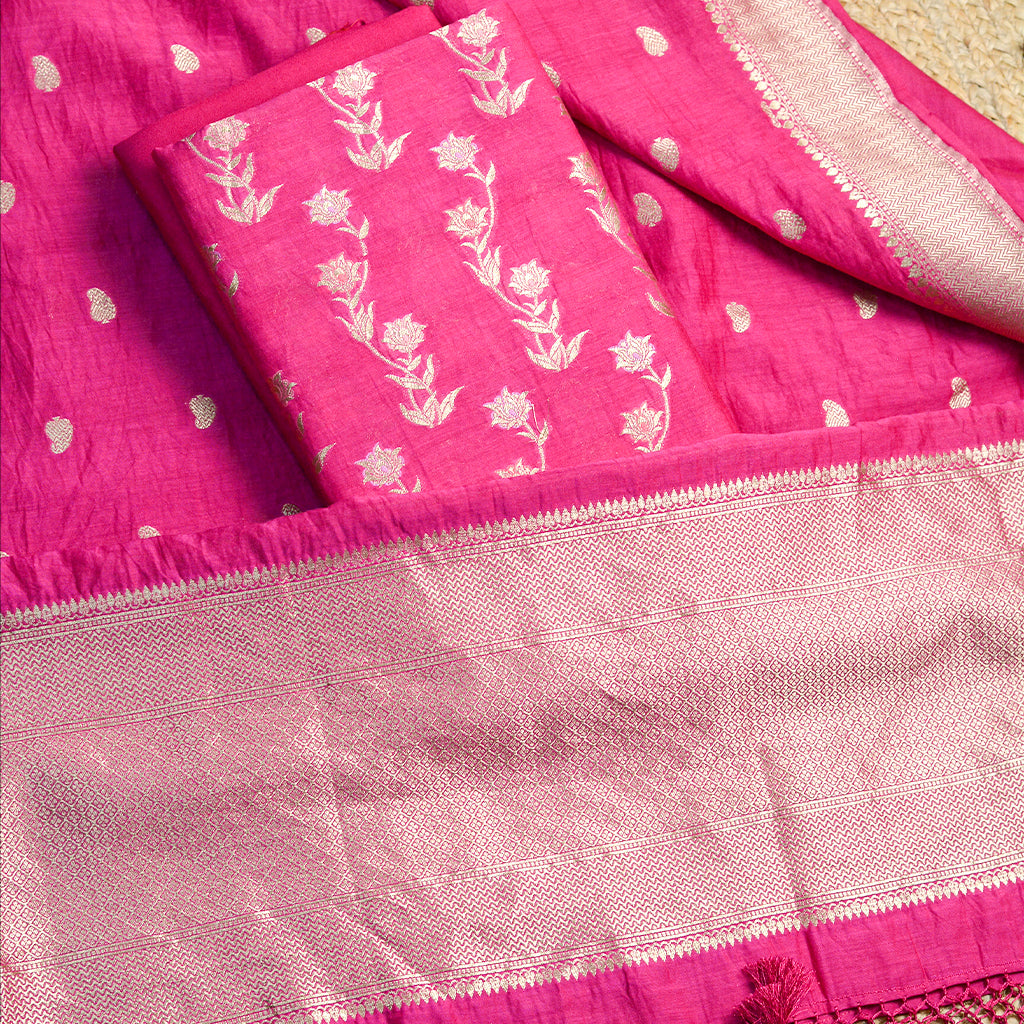 Pink cotton handwoven suit set