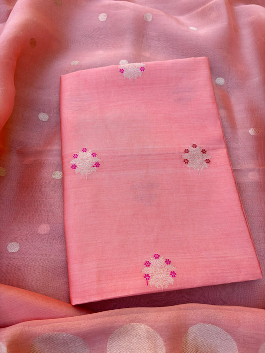 Peach meenadar kurta, plain bottom, kora silk dupatta
