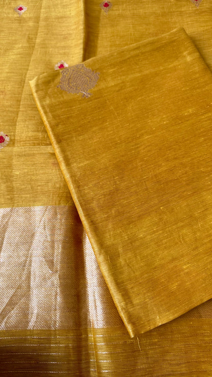 Mustard linen silk 3 piece suit.