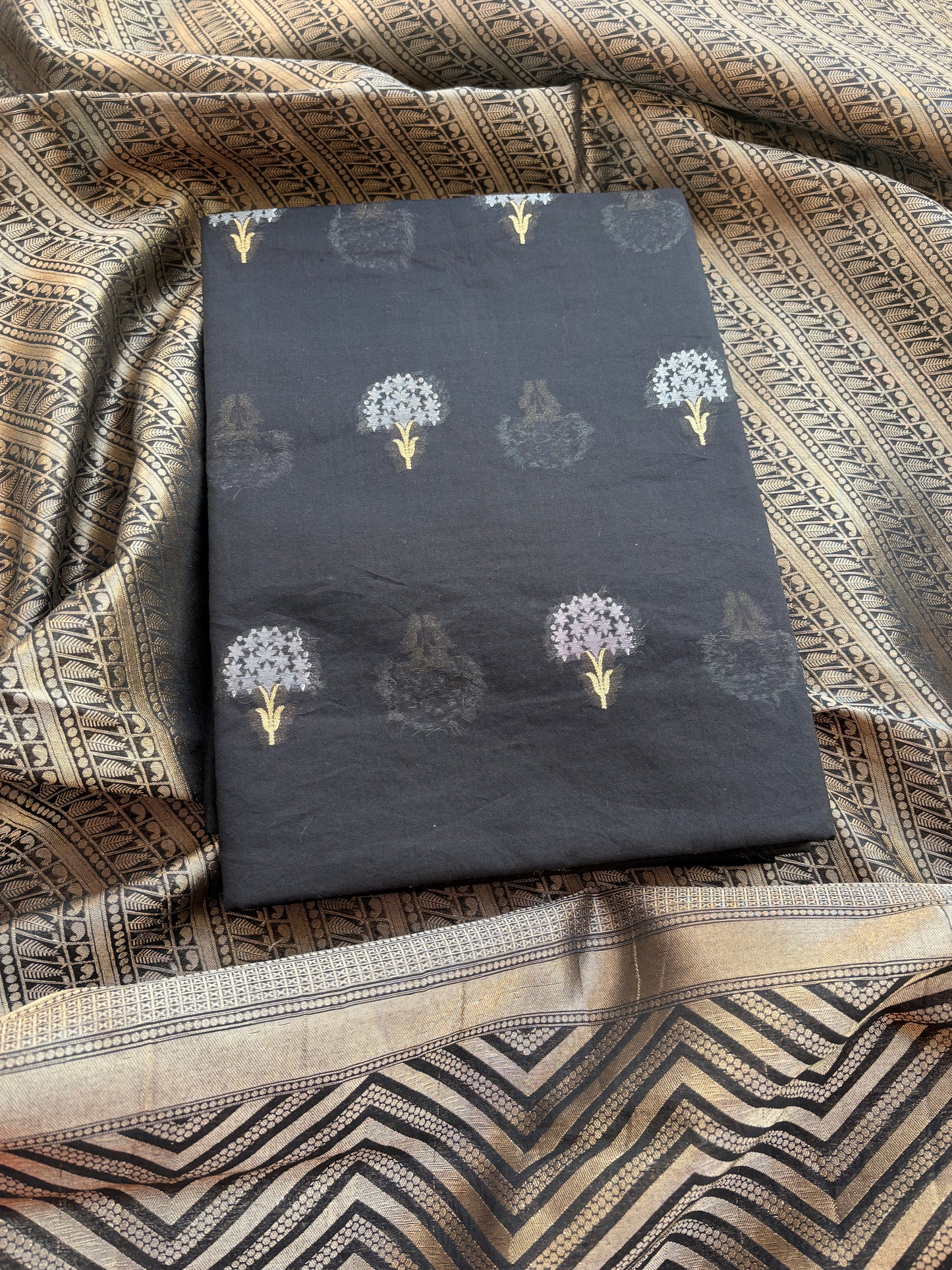 Black Chanderi cotton tissue suit set