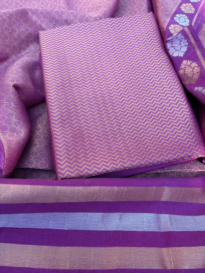 Magenta brocade Chanderi cotton 3 piece suit set