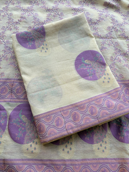 Cream lavender Chanderi cotton suit set