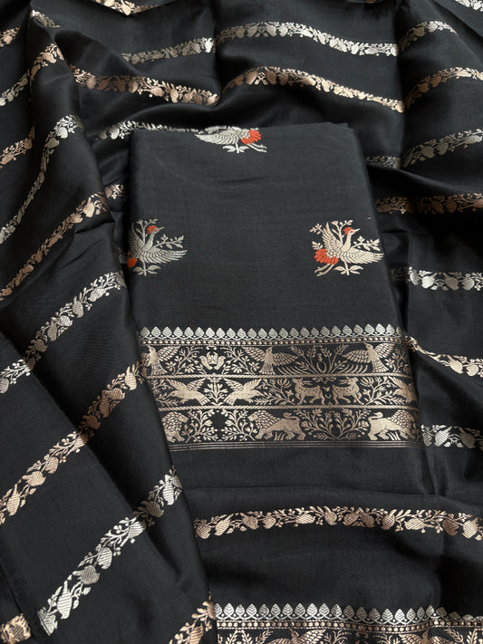 Black raw mango silk kadhwa suit set