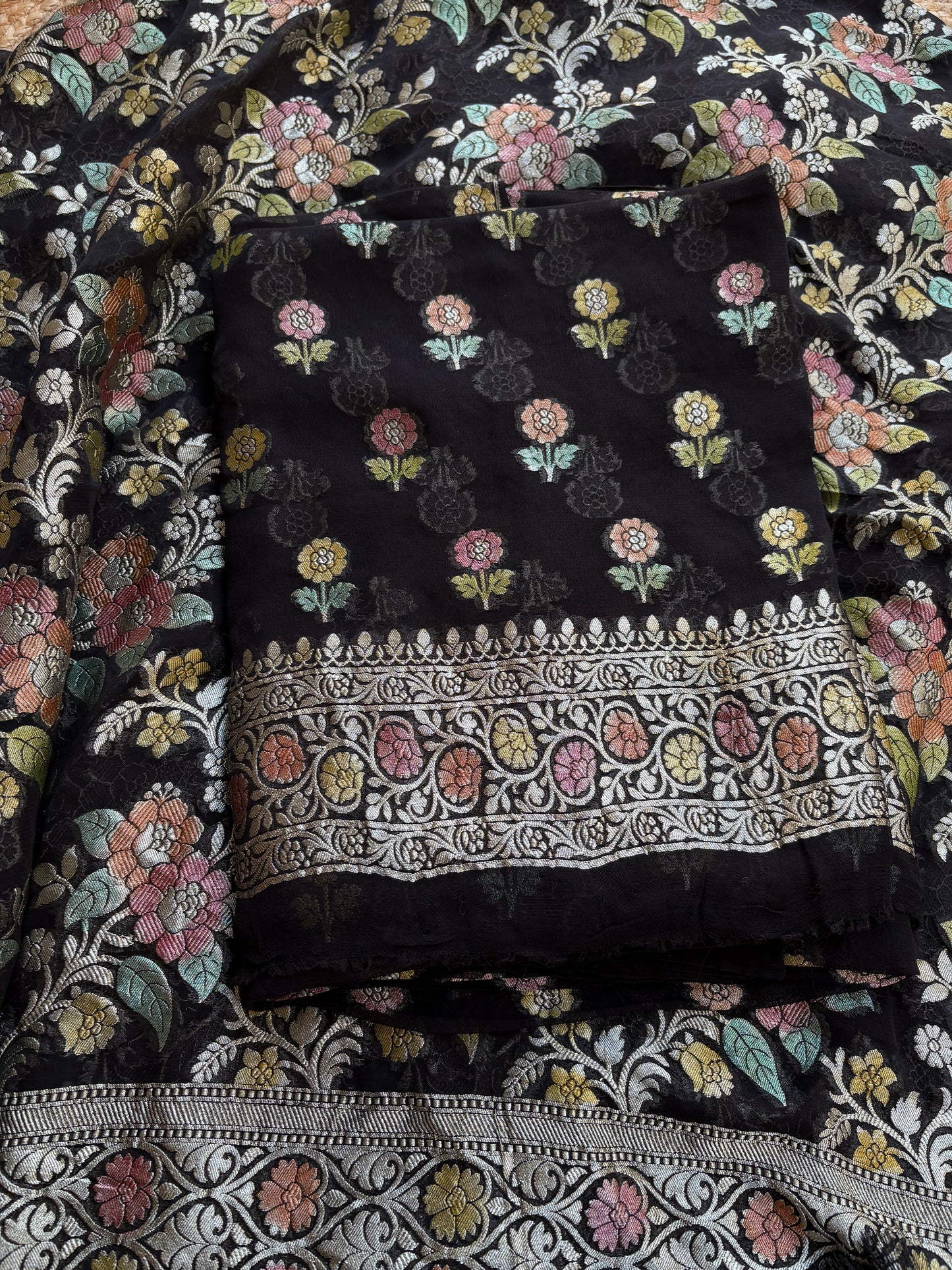Black meenadar Khaddi georgette suit set