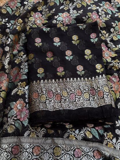 Black meenadar Khaddi georgette suit set