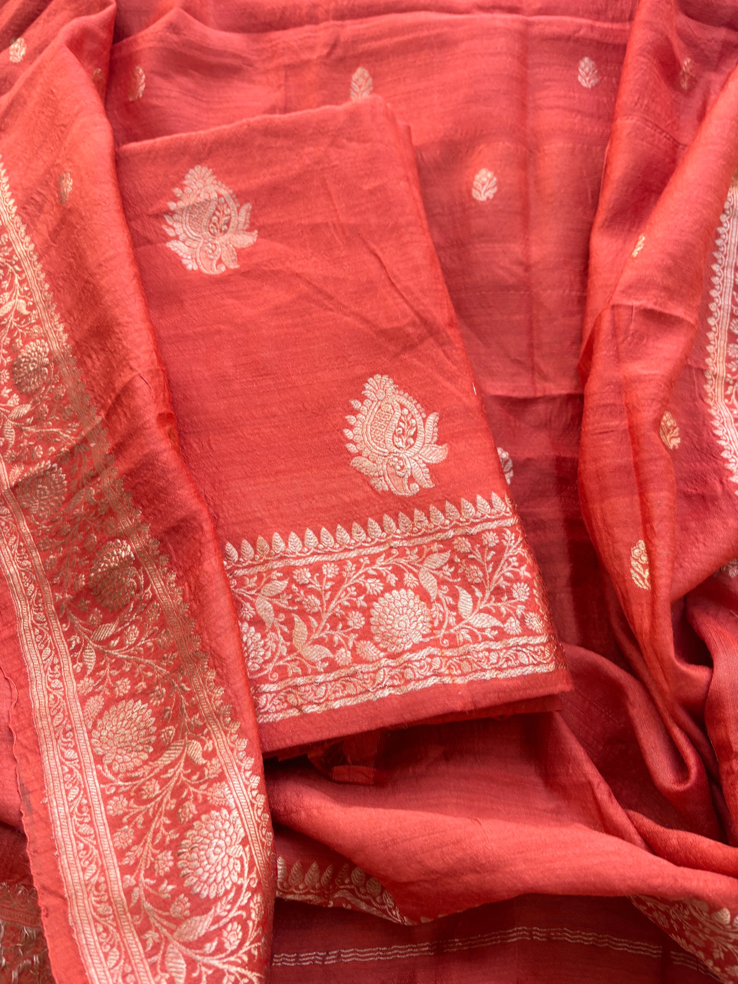 Rust moonga silk 3 piece suit set