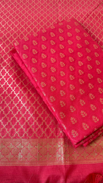 Red Chanderi cotton 3 piece suit set