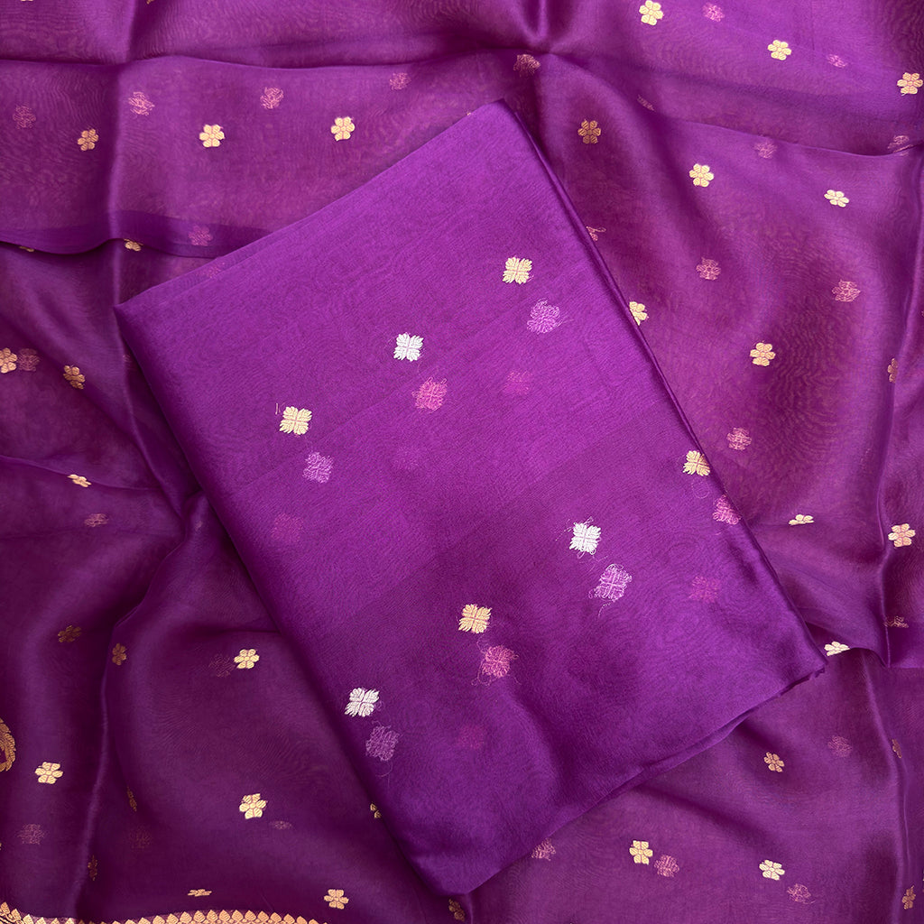 Purple kora silk suit set