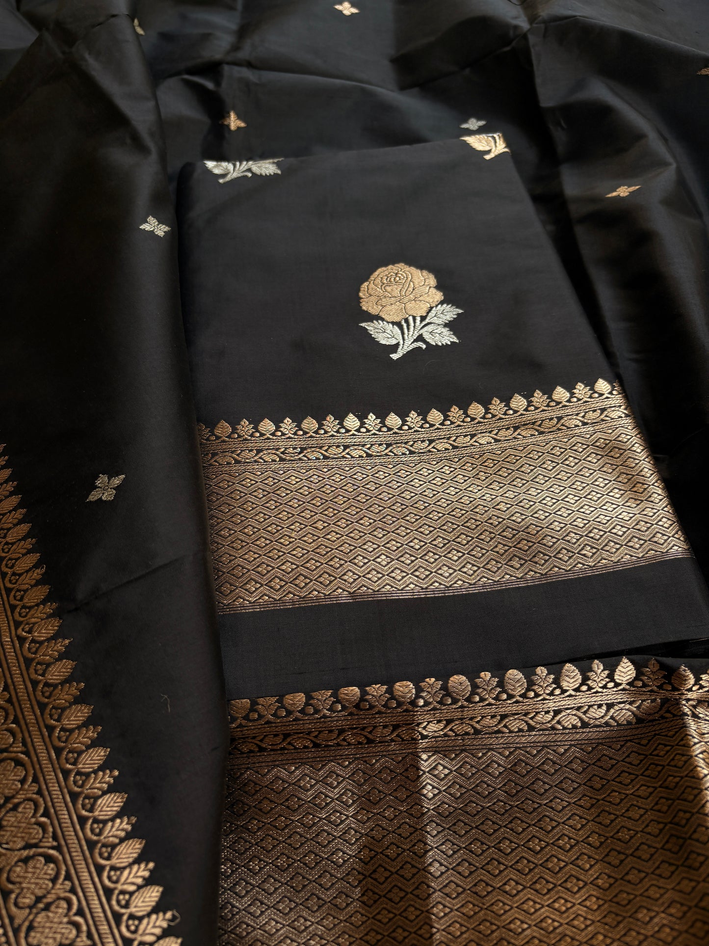 Black katan by katan silk kadhwa suit set
