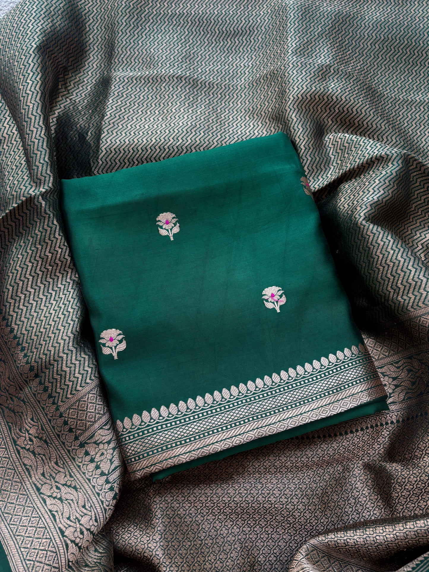 Green mango silk with brocade silk dupatta