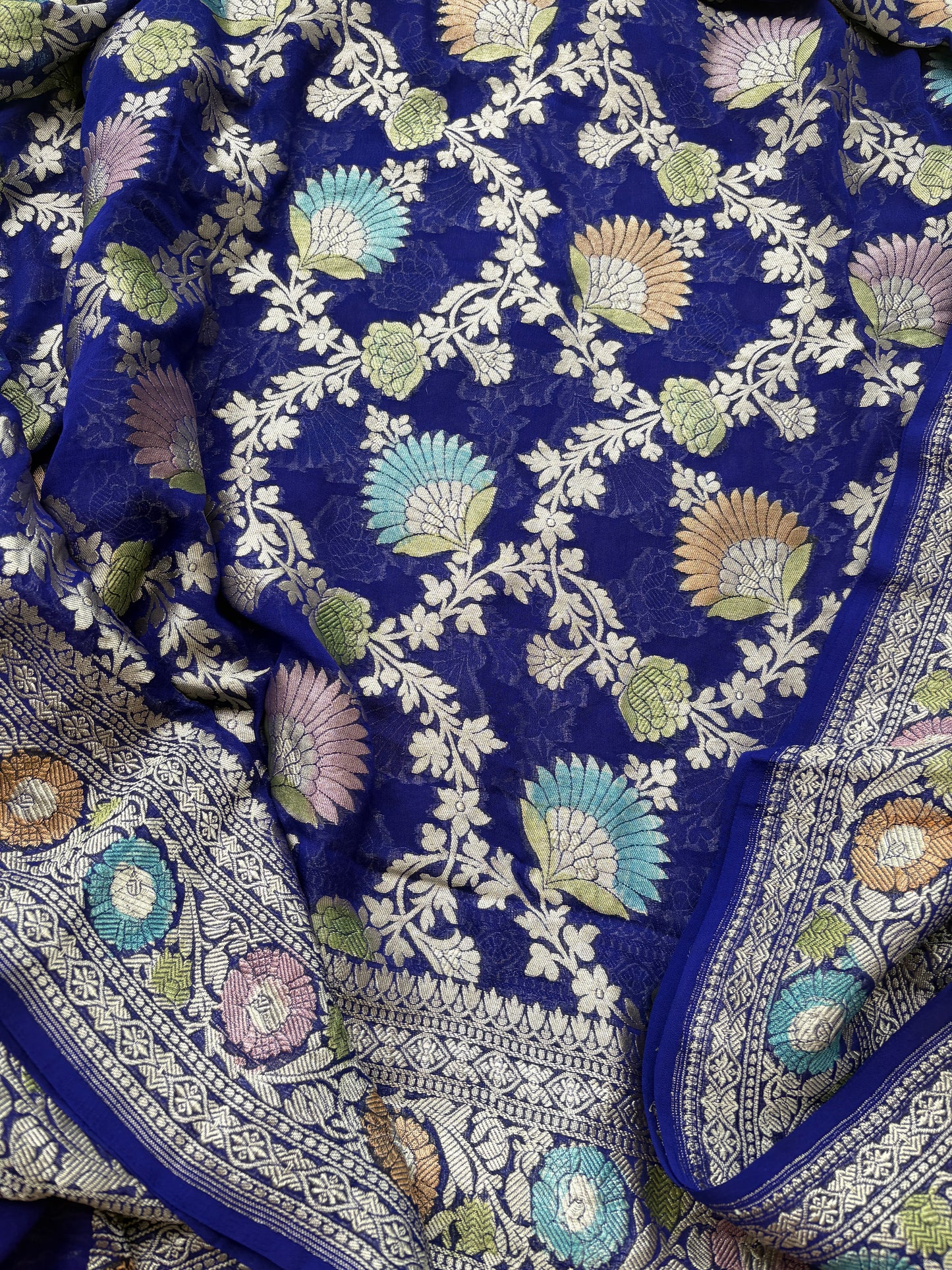 Blue Khaddi georgette suit set with meenadar dupatta