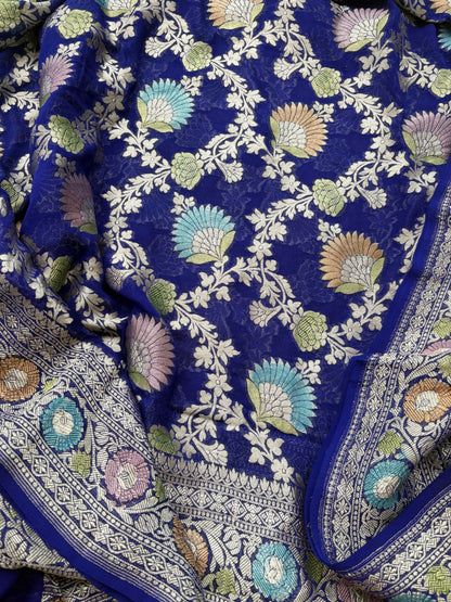 Blue Khaddi georgette suit set with meenadar dupatta
