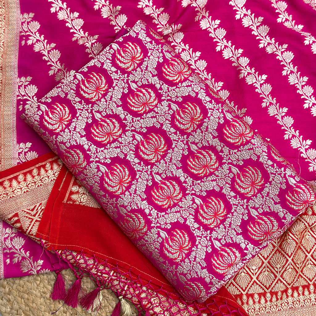 Pink orange pure silk chaap due suit set