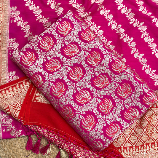 Pink orange pure silk chaap due suit set