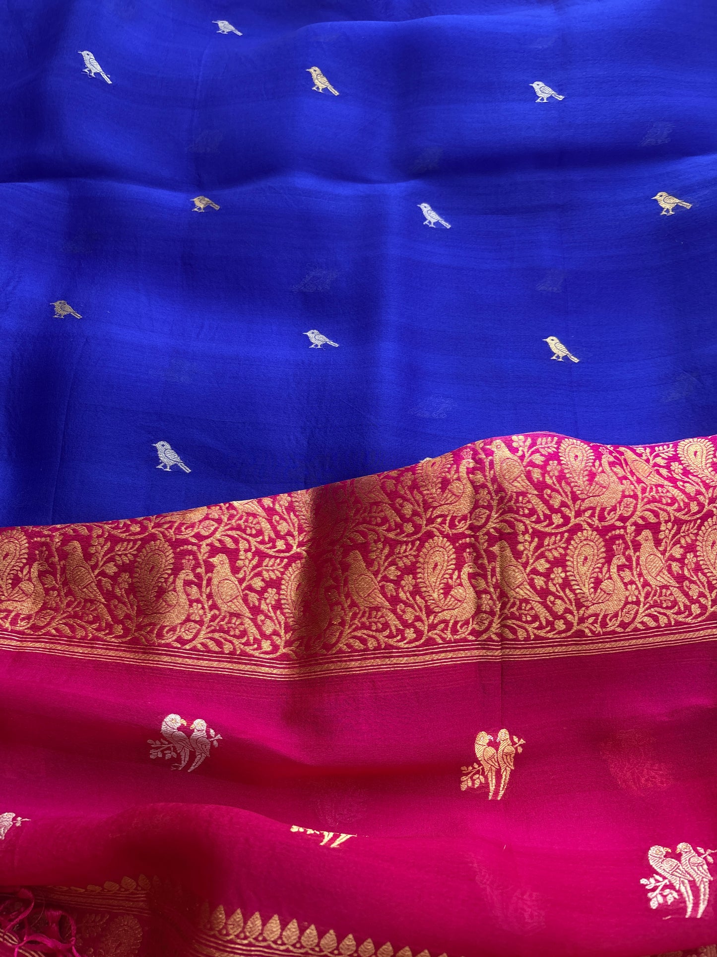 Blue Kora silk kadhwa suit with shaded dupatta