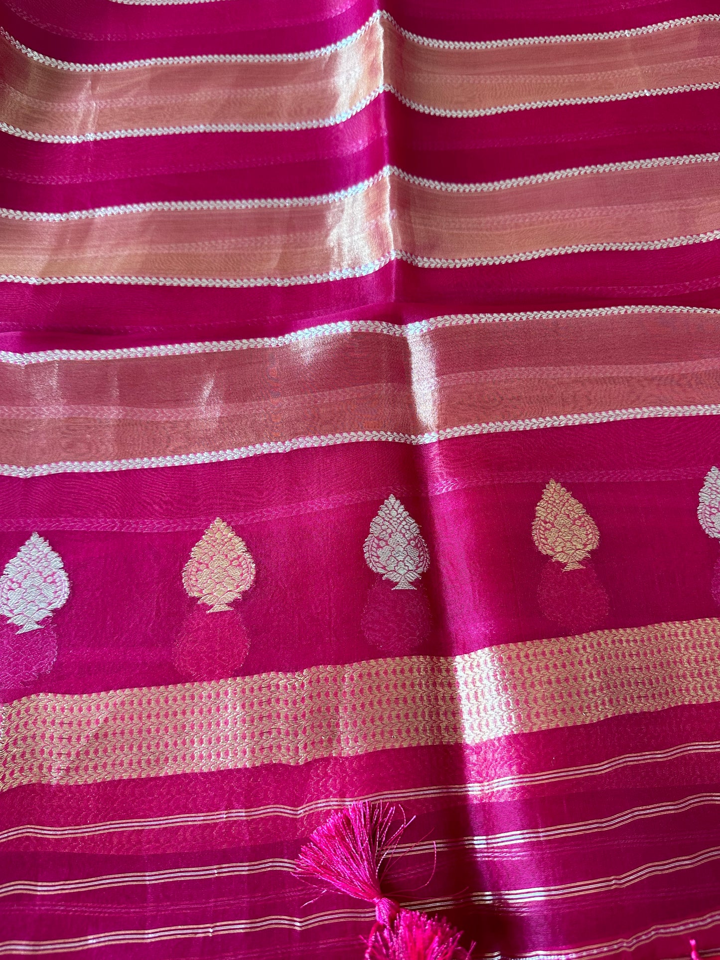 Pink chiniya katan silk suit, kora tissue dupatta, plain bottom