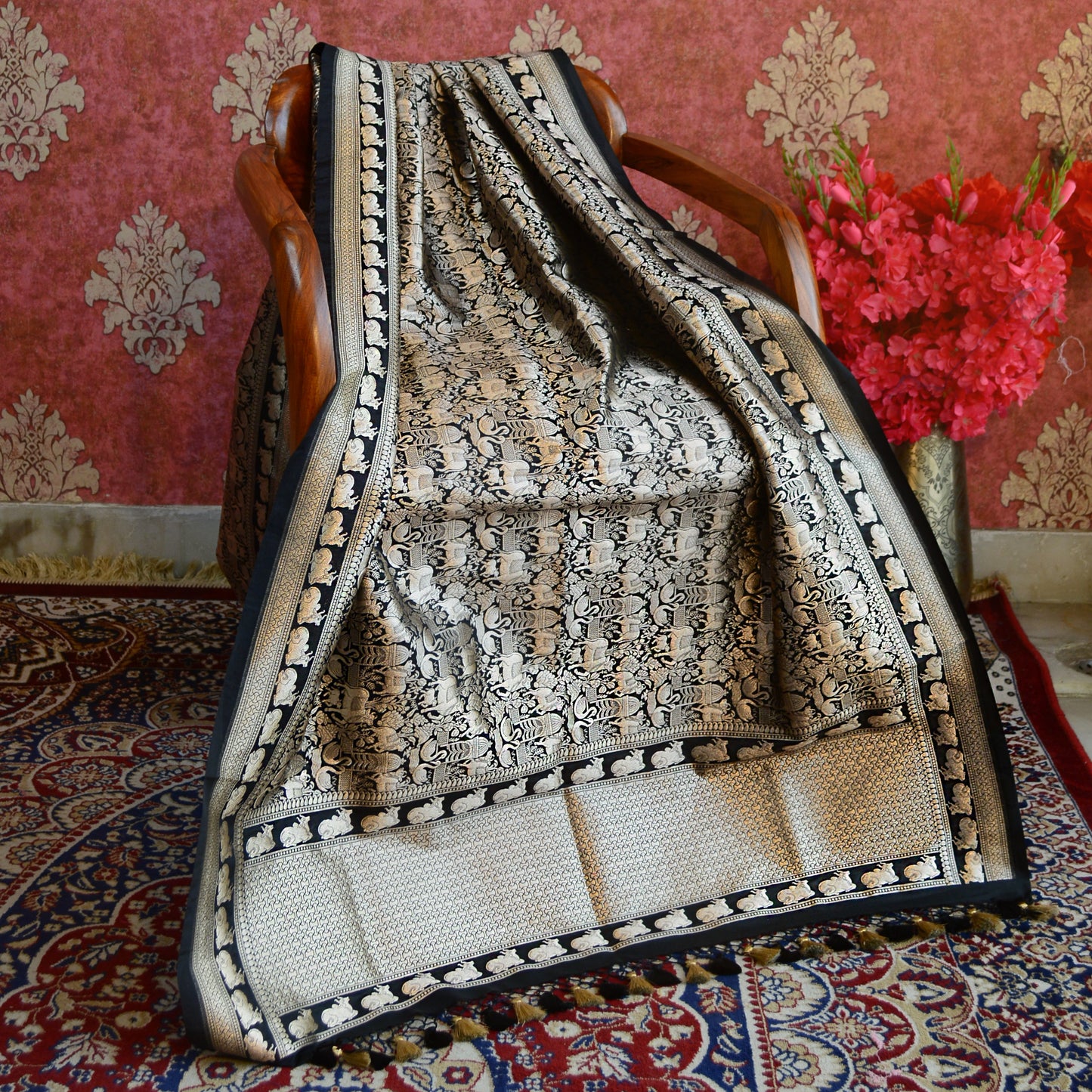Black Banarasi silk dupatta