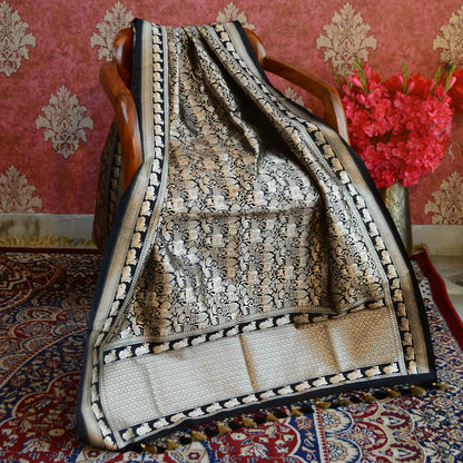 Black Banarasi silk dupatta