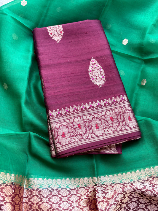 Wine kurta with green kora silk dupatta