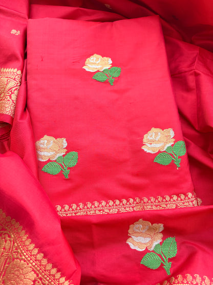 Red katan by katan silk kadhwa suit set