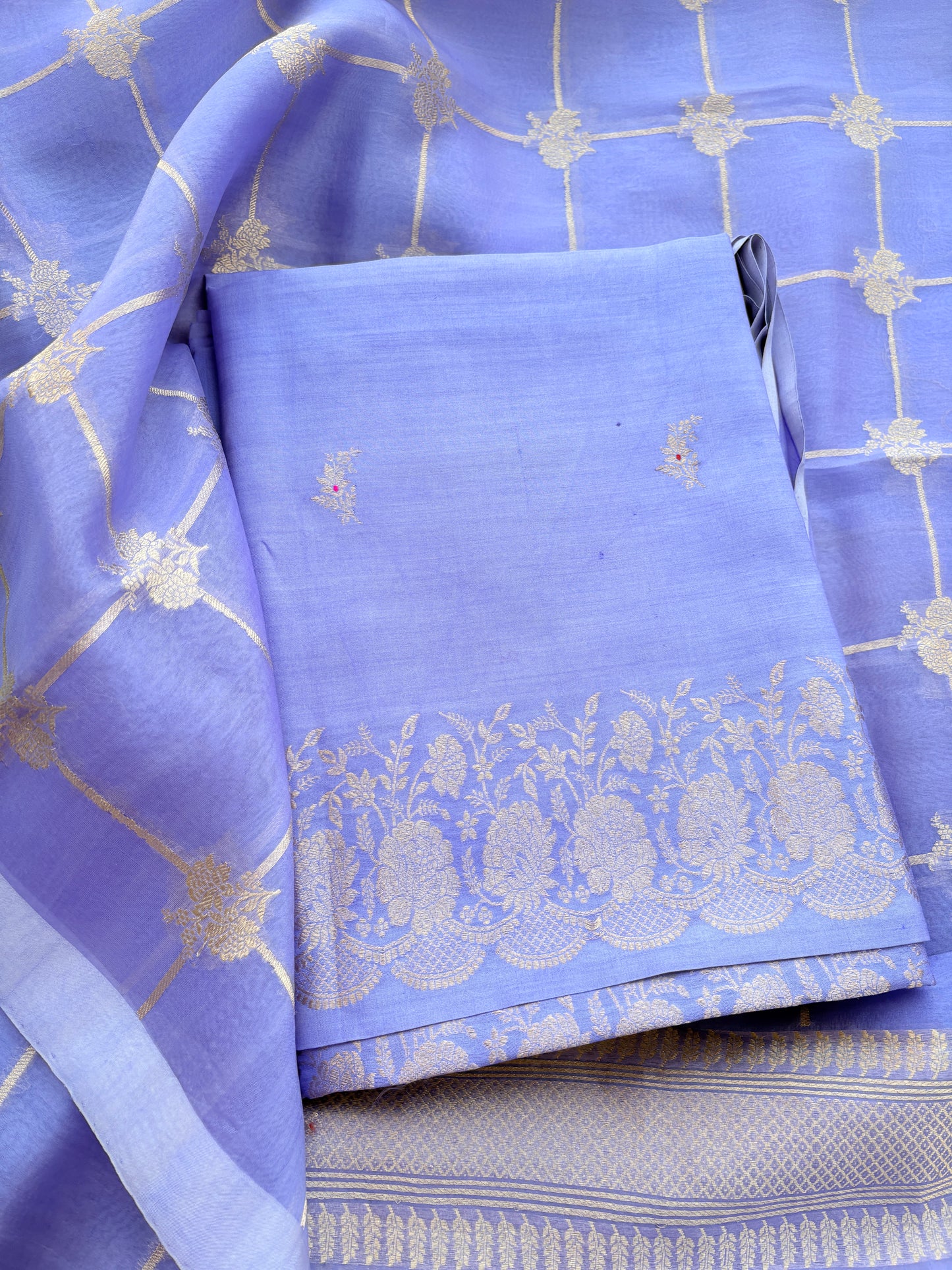 Lavender Chiniya silk kora silk suit set