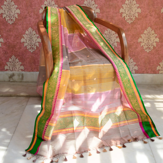 Pink multi  colored  kora tissue dupatta