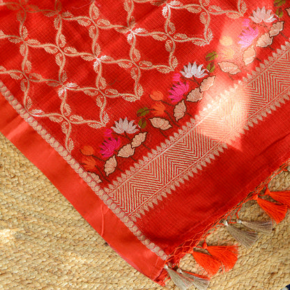 Red handloom Kota Doria meenadar suit set