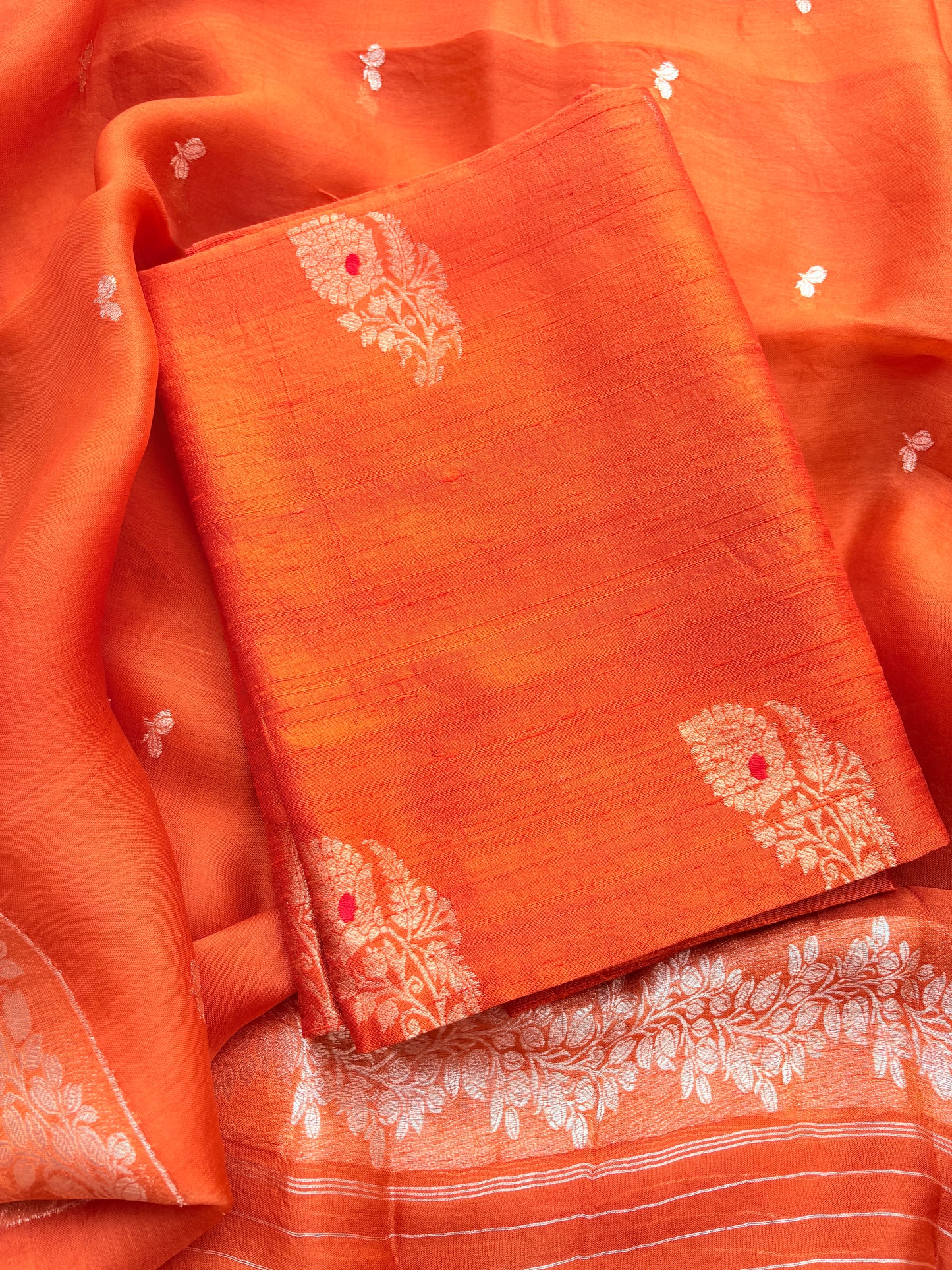 Orange raw silk kadhwa suit set