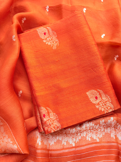 Orange raw silk kadhwa suit set
