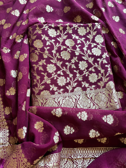 Magenta Khaddi georgette suit set