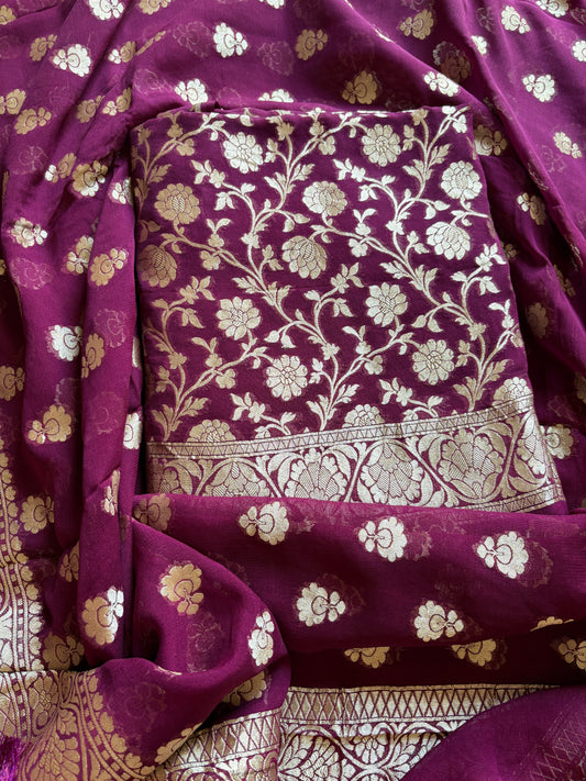 Magenta Khaddi georgette suit set