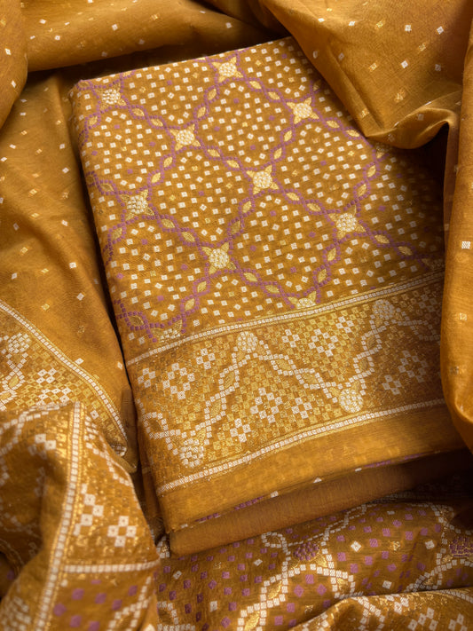 Mustard bandhani cotton 3 piece suit set