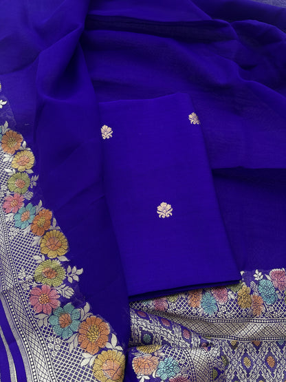 Blue Chiniya silk suit with pure georgette meenadar dupatta