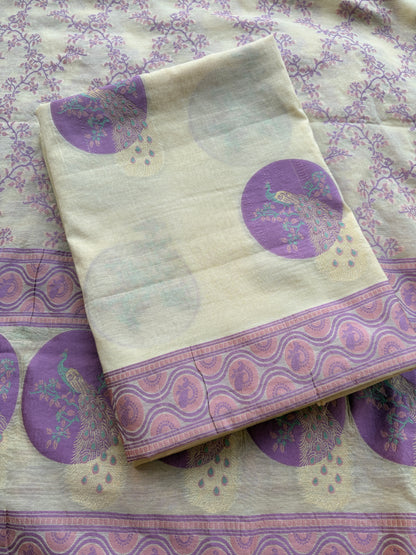 Cream lavender Chanderi cotton suit set