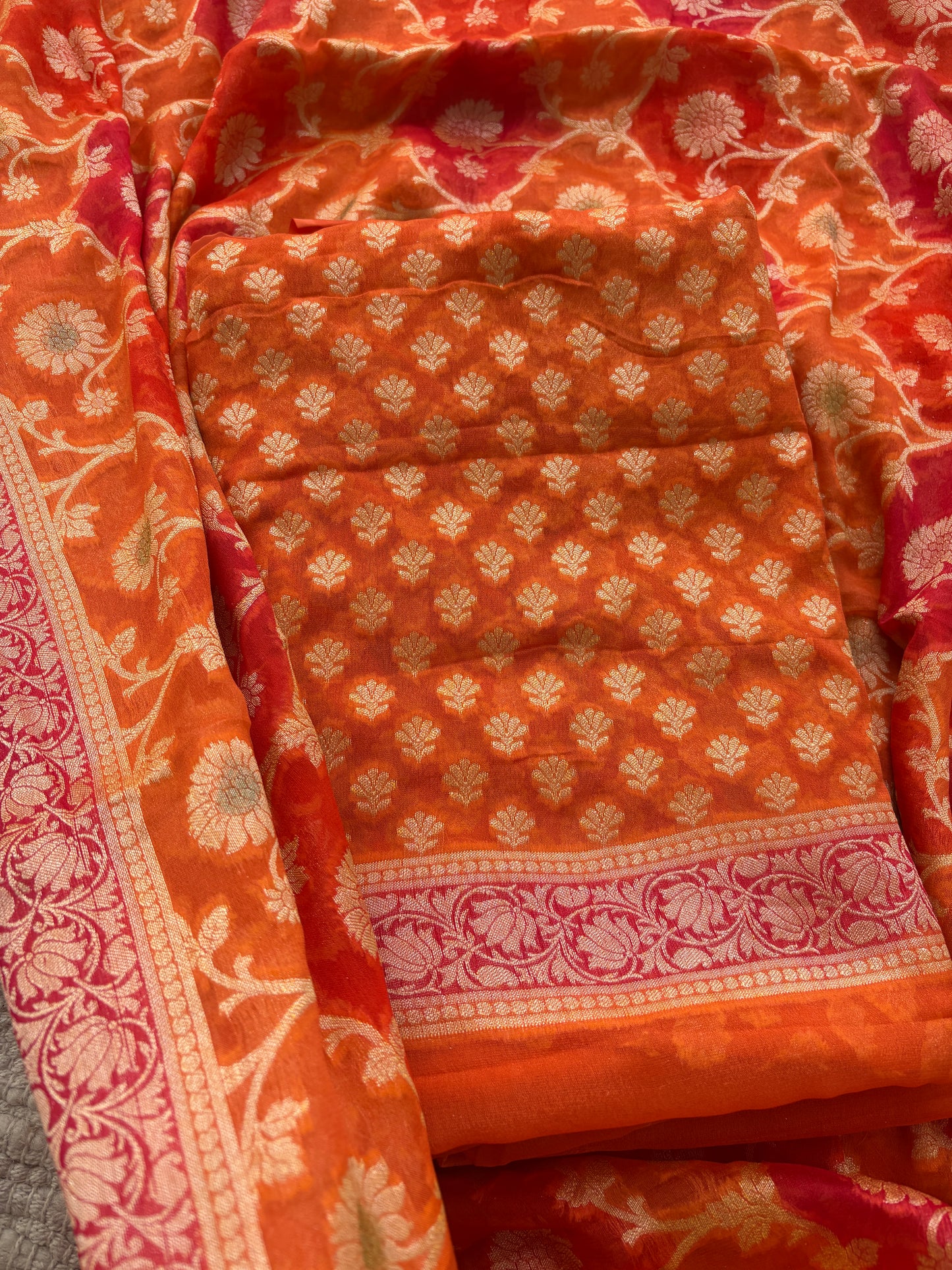 Orange Khaddi chiffon suit set