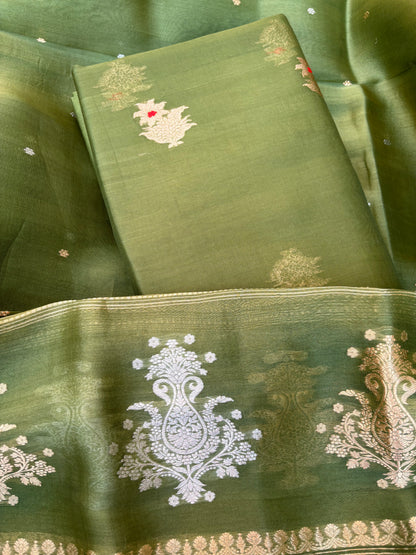Light green kora silk kadhwa 3 piece suit set