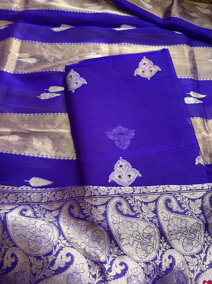 Purple kora kadhwa 3 piece suit set