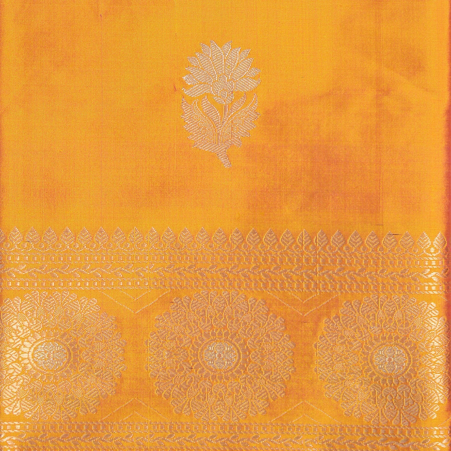 Mustard yellow dhoop chau katan silk suit