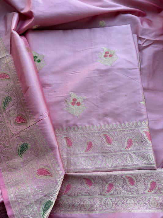 Pink katan by katan silk kadhwa suit set