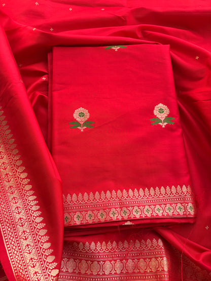Red katan by katan silk kadhwa suit set