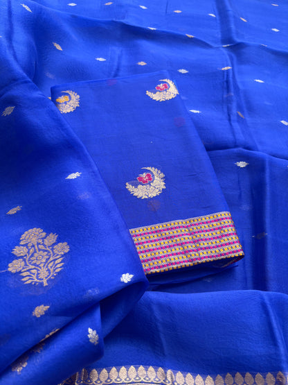 Blue kora kadhwa silk suit set