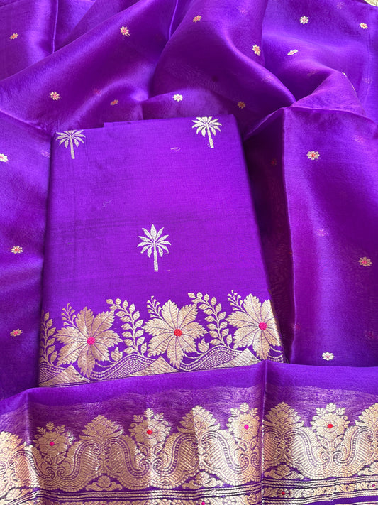 Purple Chiniya kadhwa silk suit set
