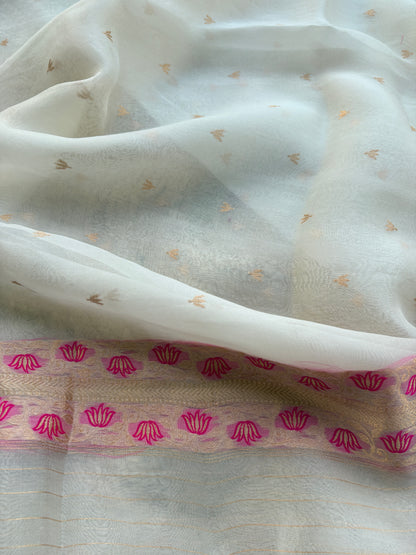White Chiniya silk, kora kadhwa dupatta